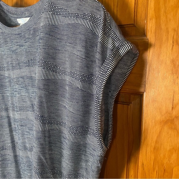 Time and Tru Navy Drop Shoulder Sleeve Patterned Mini Dress with Tie Knot Detail - Picture 5 of 7